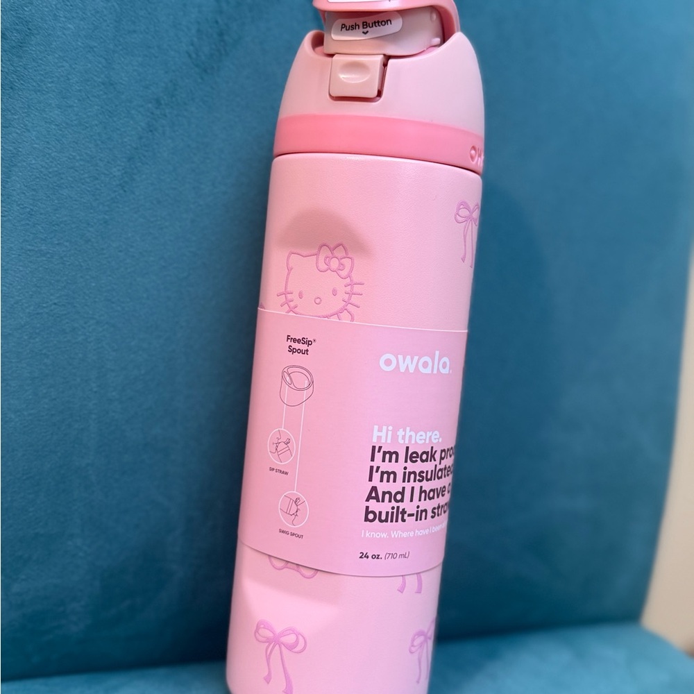 Owala Pink Insulated Kids Water Bottle with straw.